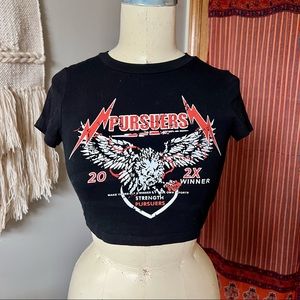 Black graphic crop top